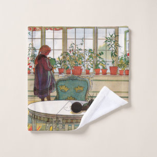 Flowers on the Windowsill by Carl Larsson Wash Cloth