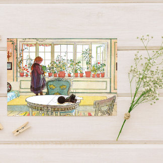 Flowers on the Windowsill Carl Larsson Swedish Postcard