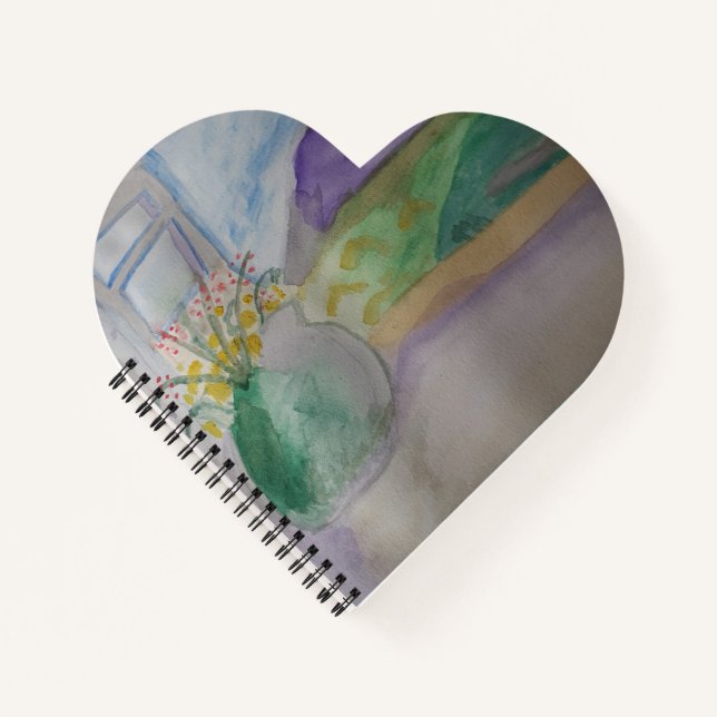 Flowers On The Windowsill Heart Shaped Notebook (Front)