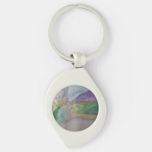 Flowers On The Windowsill Metal Keychain
