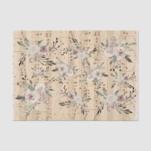 flowers on vintage music sheet