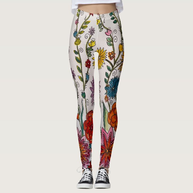 Flowers on white Leggings (Front)