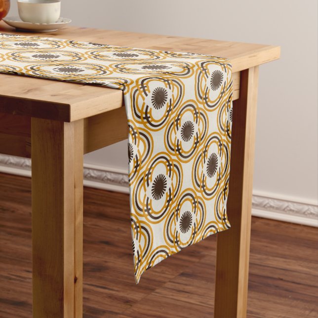 Flowers or eyes - orange and brown long table runner (In Situ)