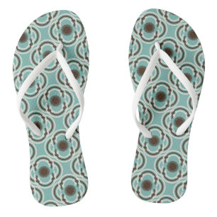 Flowers or eyes - turquoise and brown flip flops