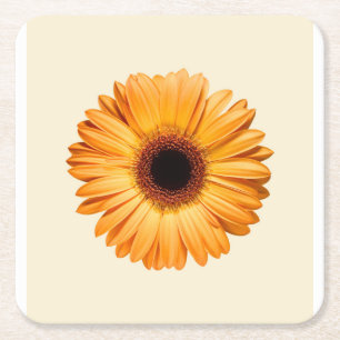 Flowers   Orange Gerbera Square Paper Coaster