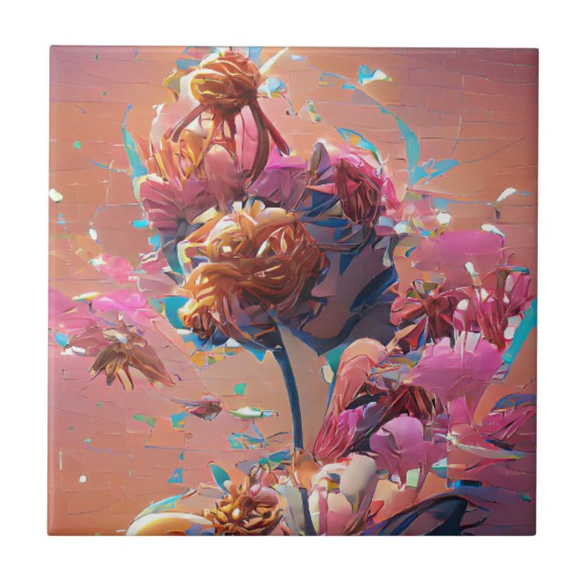 Flowers orange pink digital art  tile (Front)