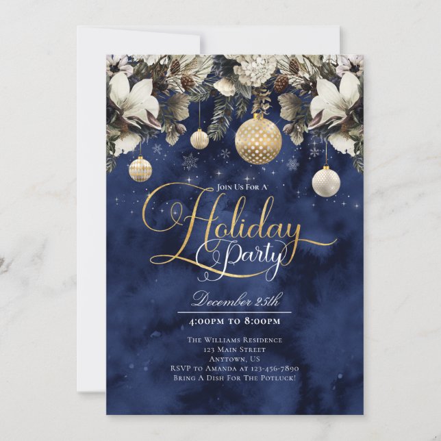 Flowers Ornaments Holiday Party Invitation (Front)