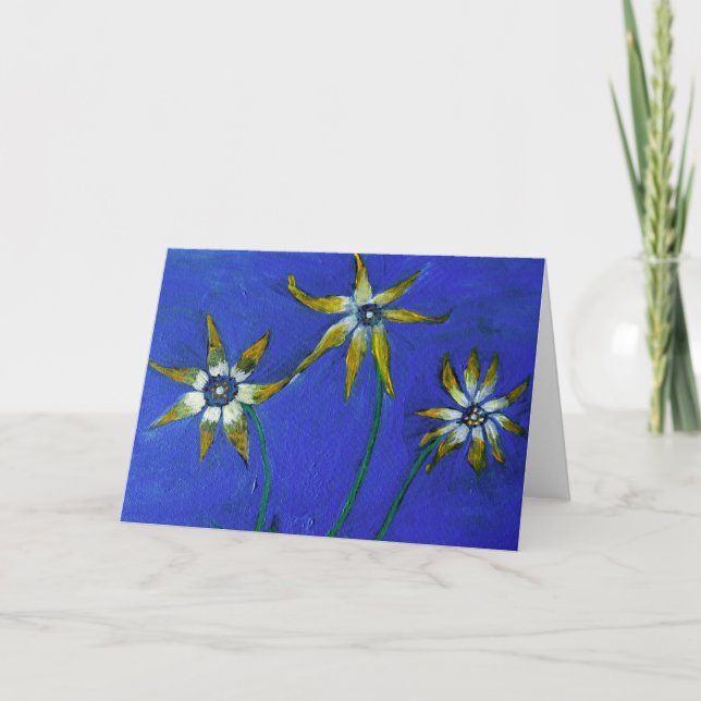 Flowers painting Blue background Greeting Card (Front)