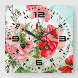 Flowers painting watercolor square wall clock
