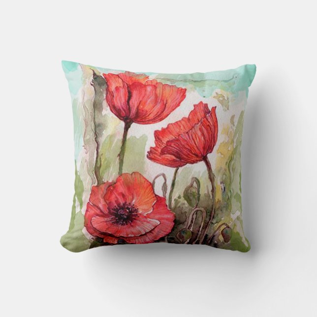 Flowers painting watercolor throw pillow (Front)