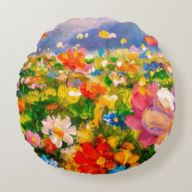 Flowers paintings monet painting claude impression round pillow (Front)