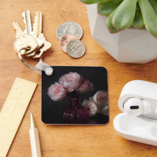 Flowers Pale Pink Peonies in Vase Keychain
