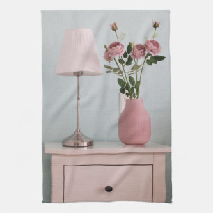 Flowers   Pale Pink Roses on Nightstand Kitchen Towel