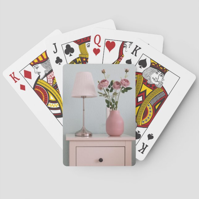 Flowers | Pale Pink Roses on Nightstand Playing Cards (Back)