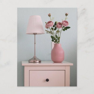 Flowers Pale Pink Roses on Nightstand Postcard