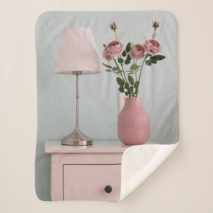 Flowers   Pale Pink Roses on Nightstand Sherpa Blanket