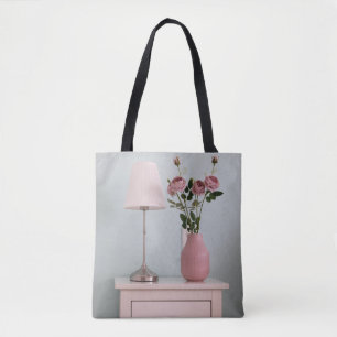 Flowers   Pale Pink Roses on Nightstand Tote Bag