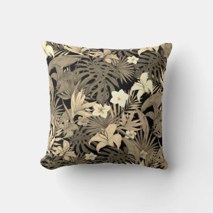 Flowers & Palm Leaves in Beige Shades Throw Pillow