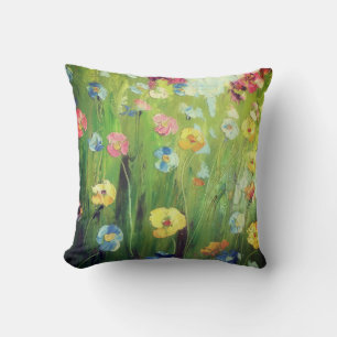 Flowers Pansies Poppies Multicolored Throw Pillow