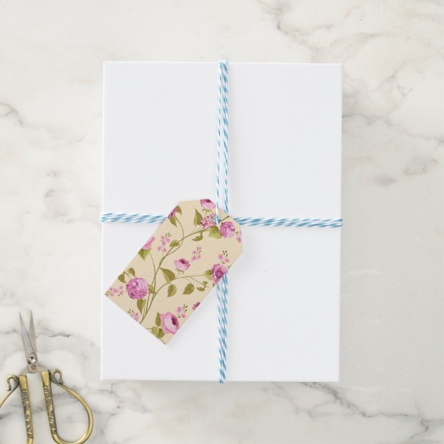 Flowers Pattern 16 Gift Tags (With Twine)