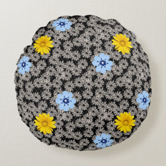 Flowers pattern 19.b. Black BG Round Pillow