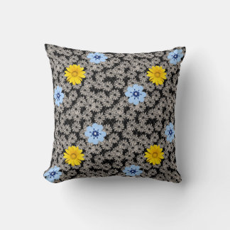 Flowers pattern 19.b. Black BG Throw Pillow