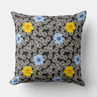 Flowers pattern 19.b. Black BG Throw Pillow
