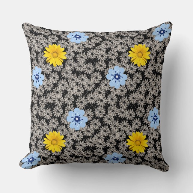 Flowers pattern 19.b. Black BG Throw Pillow (Front)