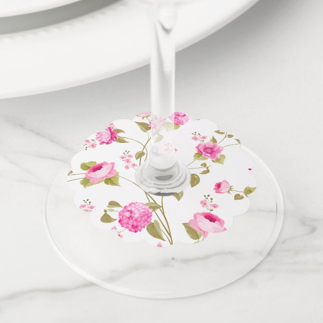 Flowers Pattern 19 Wine Glass Tag (Close Up)