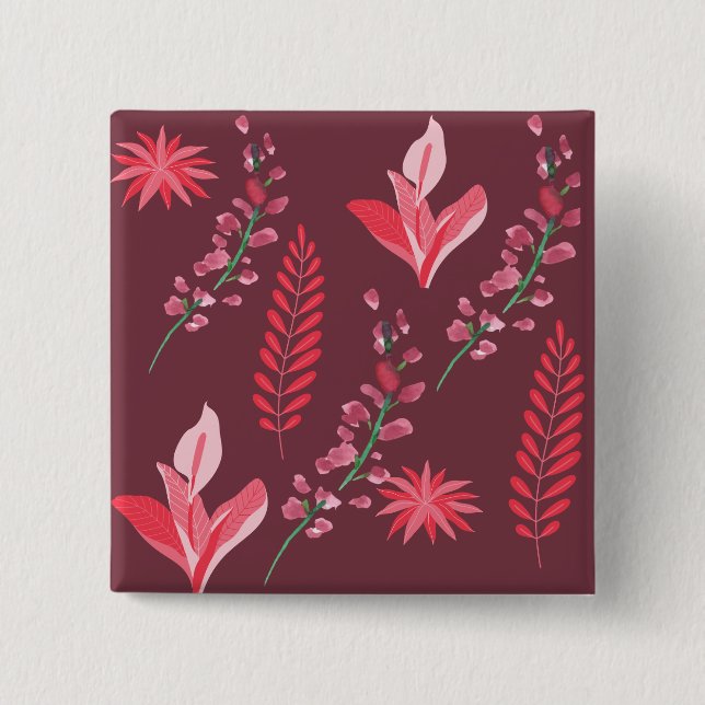 Flowers pattern. 2 inch square button (Front)
