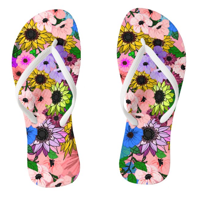 Flowers Pattern Flip Flops (Footbed)