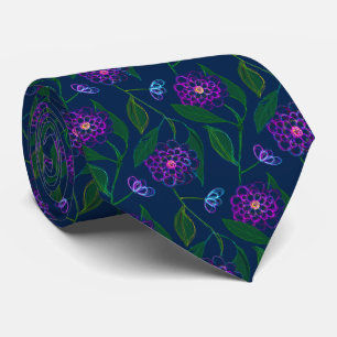 Flowers Pattern Groomsmen Navy Blue Floral Liberty Tie