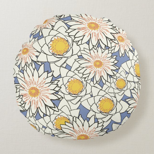 Flowers pattern lotus lily round pillow (Front)