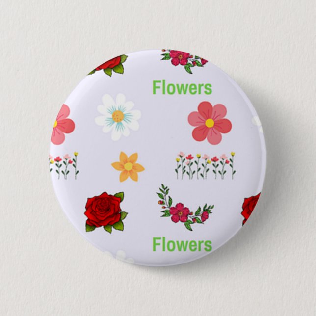 Flowers pattern on grey 2 inch round button (Front)