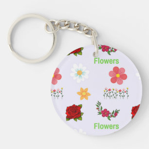 Flowers pattern on grey keychain