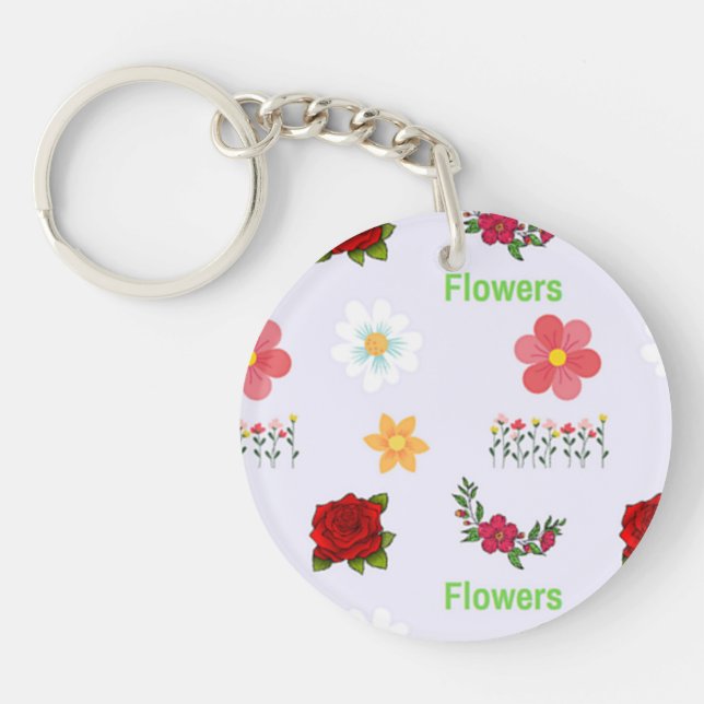 Flowers pattern on grey keychain (Front)