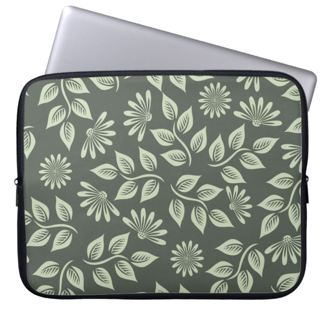 Flowers pattern spring green laptop sleeve (Front)