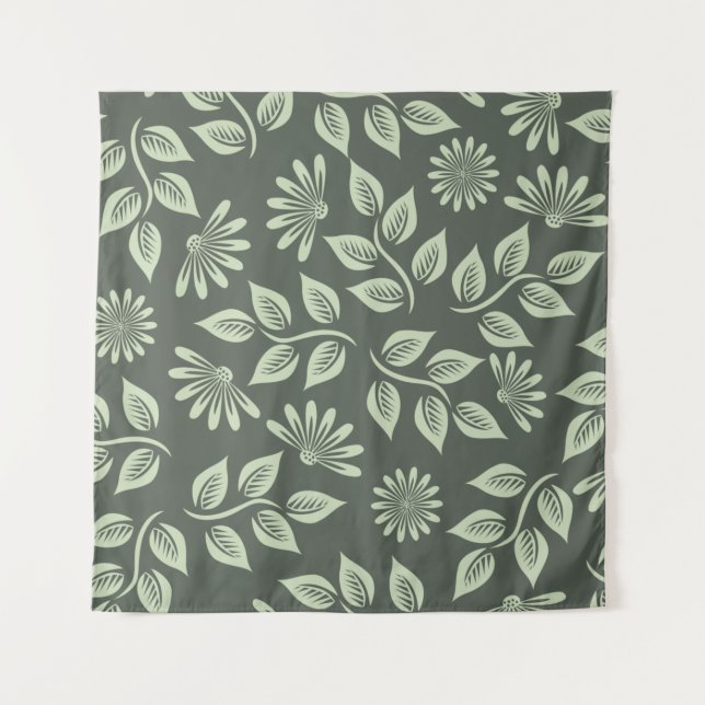 Flowers pattern spring green tapestry (Front)