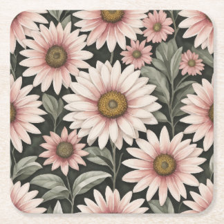 flowers pattern  square paper coaster