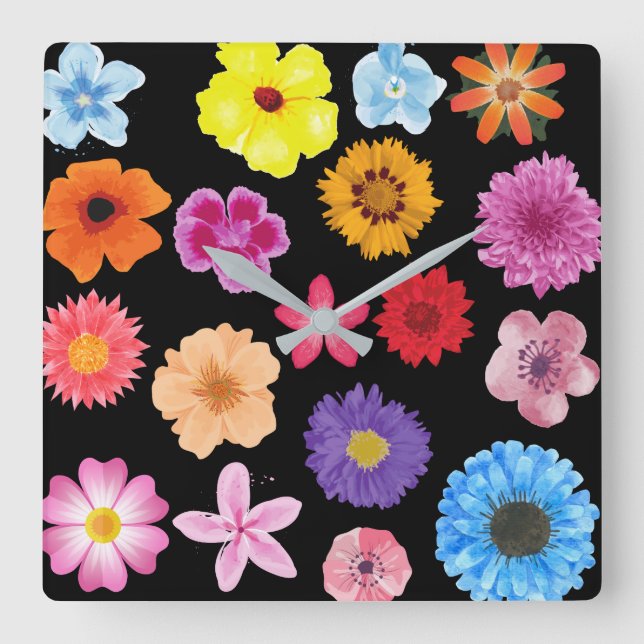 Flowers Pattern Square Wall Clock (Front)