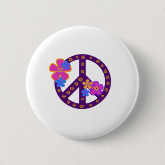 Flowers Peace Symbol 2 Inch Round Button