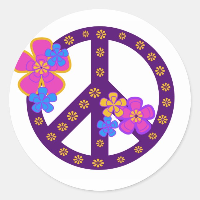 Flowers Peace Symbol Classic Round Sticker (Front)