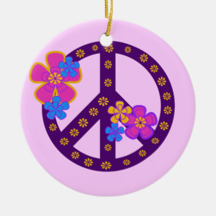 Flowers Peace Symbol T-shirts and Gifts Ceramic Ornament
