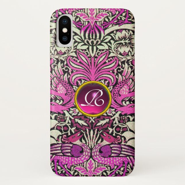 FLOWERS,PEACOCKS AND DRAGONS GEM STONE MONOGRAM Case-Mate iPhone CASE (Back)