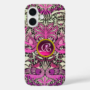 FLOWERS,PEACOCKS AND DRAGONS GEM STONE MONOGRAM iPhone 16 CASE