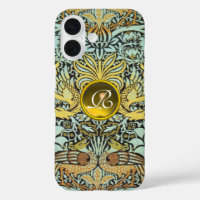 FLOWERS,PEACOCKS AND DRAGONS YELLOW GEM MONOGRAM