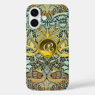 FLOWERS,PEACOCKS AND DRAGONS YELLOW GEM MONOGRAM iPhone 16 CASE