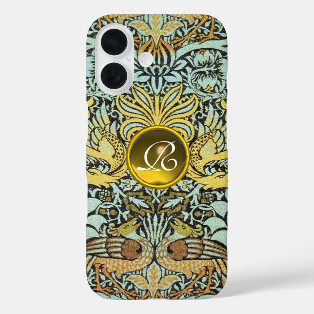FLOWERS,PEACOCKS AND DRAGONS YELLOW GEM MONOGRAM Case-Mate iPhone CASE (Back)