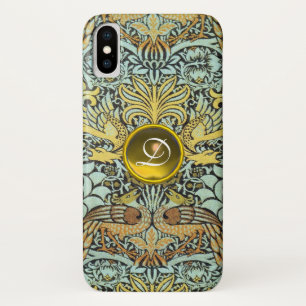 FLOWERS,PEACOCKS AND DRAGONS YELLOW GEM MONOGRAM iPhone X CASE