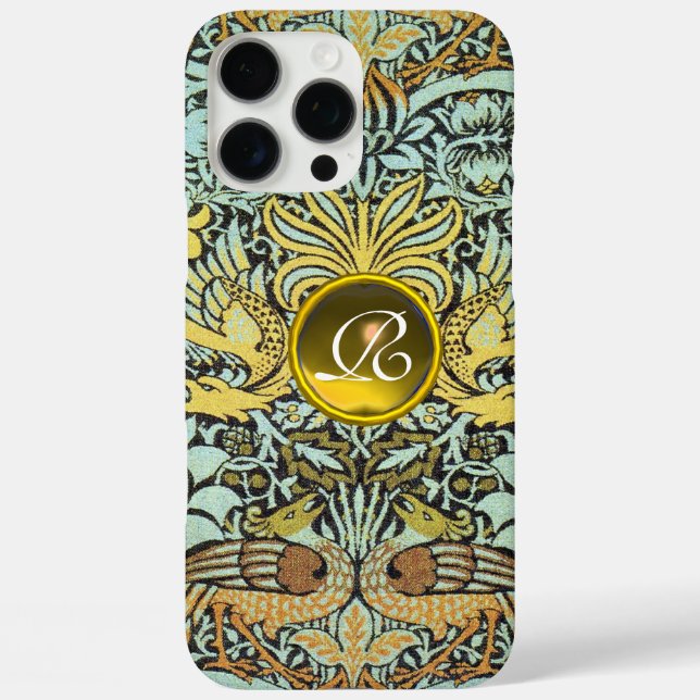 FLOWERS,PEACOCKS AND DRAGONS YELLOW GEM MONOGRAM Case-Mate iPhone CASE (Back)